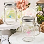 Screen printed personalized 16 ounce glass mason jar with silver metal screw top