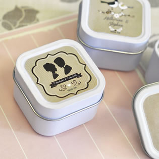 Vintage Wedding Personalized Square Candle Tins