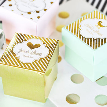 Personalized Metallic Foil Favor Baby Mini Cube Boxes (set of 12)