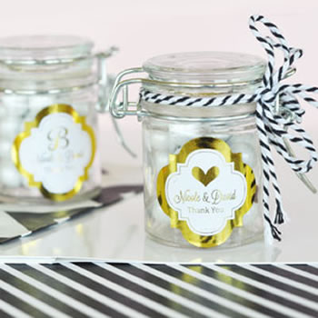 Personalized Metallic Foil Glass Jar with Swing Top Lid - Wedding MINI