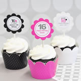 Sweet Sixteen (or 15) Cupcake Wrappers & Cupcake Toppers (Set of 24)