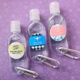 Baby Showerr Personalized expressions Hand sanitizer in a clear plastic container with flip open top