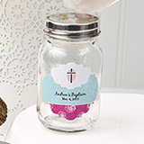 Personalized 3.5 oz glass mason jar with metal screw top - Baby Shower Designs
