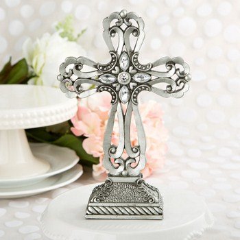 Relious Large pewter cross statue with antique accents