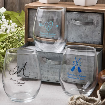 15oz Stemless wine glasses from Fashioncraft's Silkscreened Monogram Collection