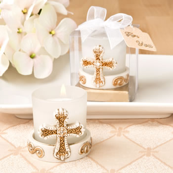 Religious Vintage cross themed candle votive from fashioncraft