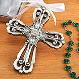 Religious Silver Cross Ornament with Antique Finish from Fashioncraft