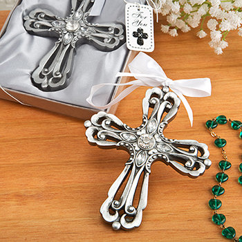 Religious Silver Cross Ornament with Antique Finish from Fashioncraft