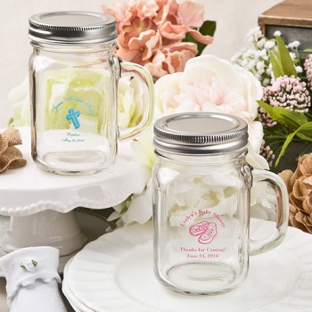 Screen printed personalized 16 ounce glass mason jar with silver metal screw top