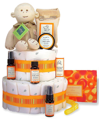 Unconditional Love 2-Tier Organic Deluxe Diaper Cake or Baby Shower Centerpiece - (3 Colors)