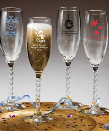 Holiday Themed Twisted Stem Flute - Personalized