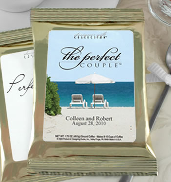 Personalized Coffee Favors - Beach Theme, Gold Bag (14 designs available)