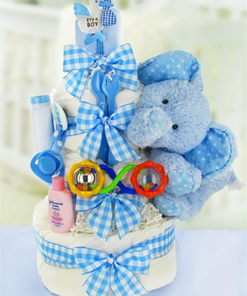 Gingham & Giggles Diaper Cake-Boy