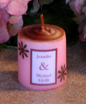 Pink/Brown Flower Candle - 1.75" tall