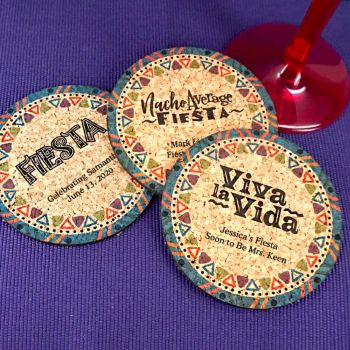 Personalized Fiesta Pattern Round Cork Coaster