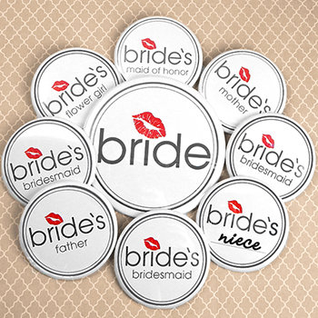 Bride's Bridal Party Buttons (Set of 12, plus 1 Free)