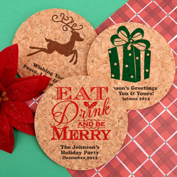 Holiday Round Cork Coasters