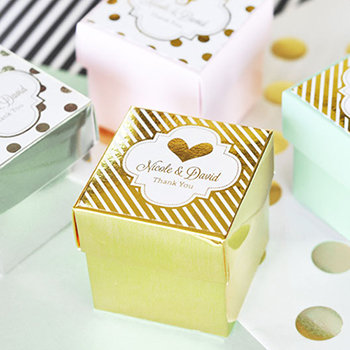 Personalized Metallic Foil Favor Wedding Mini Cube Boxes (set of 12)