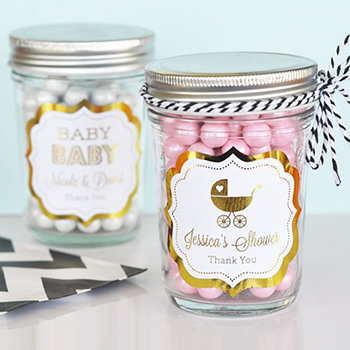 Personalized Metallic Foil Mini Mason Jars - Baby