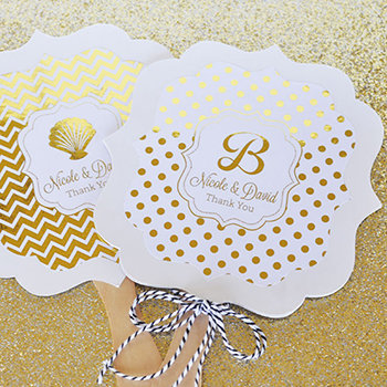 Personalized Metallic Foil Paddle Fans - Wedding