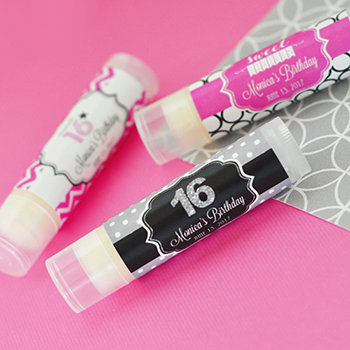 Personalized Sweet Sixteen (or 15) Lip Balm Tubes