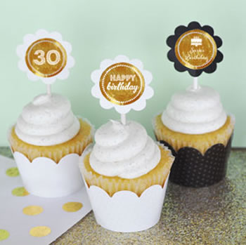 Personalized Metallic Foil Cupcake Wrappers & Cupcake Toppers (Set of 24) - Birthday