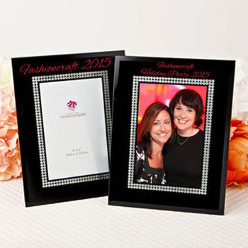 Silk Screend Personalized Black Glass Frame with Silver Glitter border