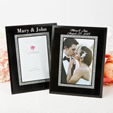 Silk- Screened personalized Black Glass Frame with Silver glitter border