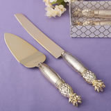 Two Piece gold pineapple Themed Cake Knife Set With Stainless Steel Blades