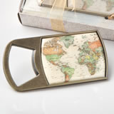 Vintage travel themed map design metal bottle opener from fashioncraft