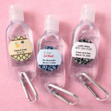 Personalized expressions Hand sanitizer in a clear plastic container with flip open top