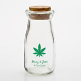Personalized vintage milk bottles with round cork top - cannabis design