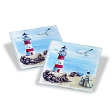 Set of 2 glass coaster favors - nautical design