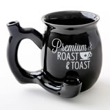 premium roast & Toast single wall mug - shiny black with white print
