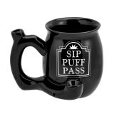 Sip Puff Pass mug - black with white letters