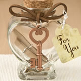 Glass heart message Jar with copper metal key accent