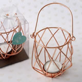 Geometric design rose gold metal tealight candle holder