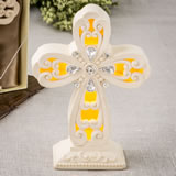 Religious Glowing Ivory color standing cross statue with Led Light