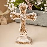 Beautiful Memorial Antique Ivory Cross statue with Matte gold detailing