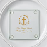 Religious Personalized Wedding Design Glass Coasters