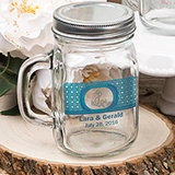 16  ounce personalized Glass mason jar with handle and silver metal screw top