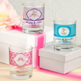 Wedding Clearly Custom Votive / Shot Glass Holder with Personalized Sticker - 3.5oz