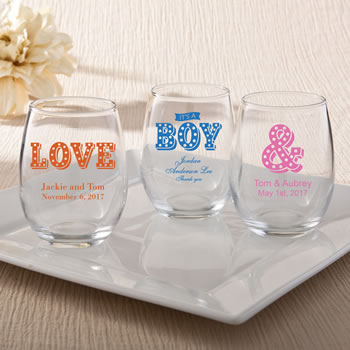 Personalized 9oz Stemless Wine Glasses From Fashioncraft - marquee design