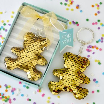 Gold / silver sequin teddy bear key chain