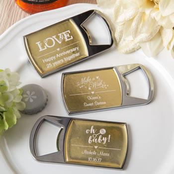 Anniversary, Baby Shower, Sweet 16 Personalized metallics collection bottle opener from fashioncraft