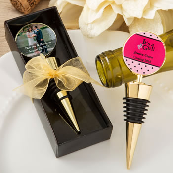 Personalized expressions collection gold metal wine bottle stopper with a gold metal round top