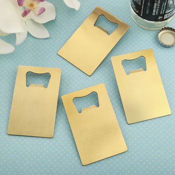 perfectly plain collection - credit card brushed gold stainless steel bottle opener