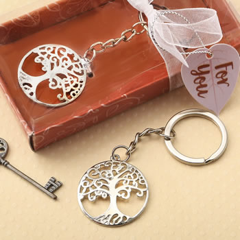 Religious Silver tree of life and family key chain