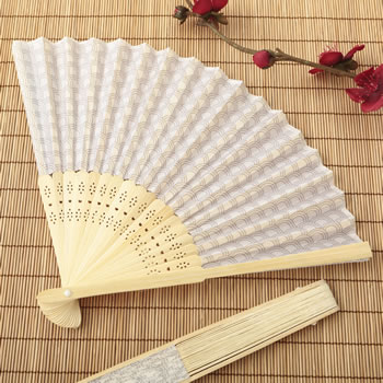 Silver scallop silk folding fan favor