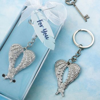 Silver Guardian Angel wings metal key chain